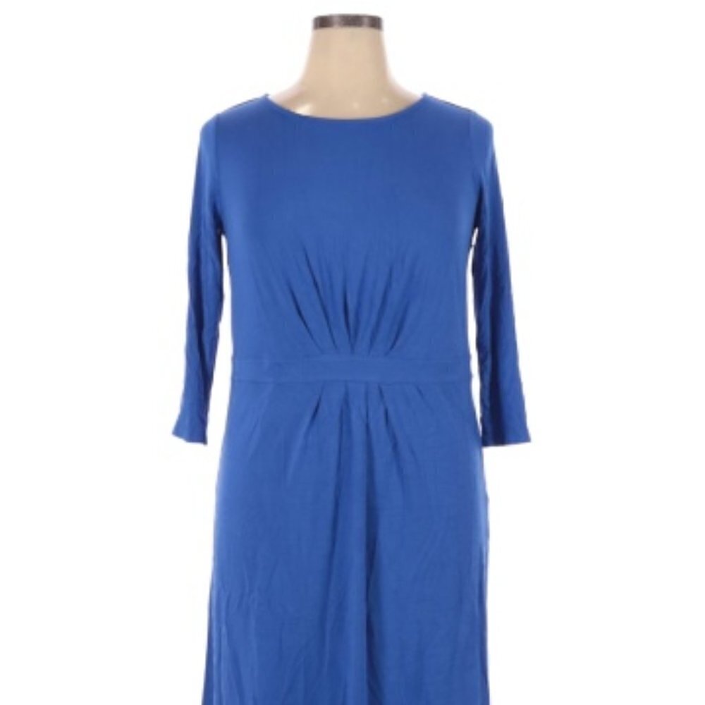 Talbots Cobalt Dress Blue 3/4 Sleeve A Line Pleated Waist Career Stretch Classic